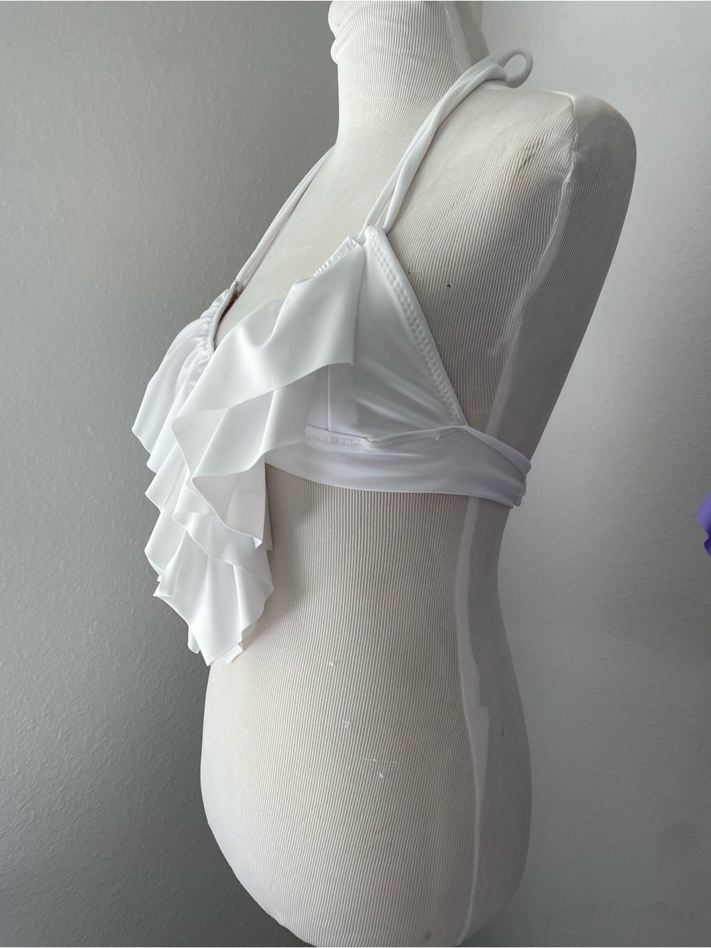 White Ruffled Halter Swim Top - Picture 4 of 6
